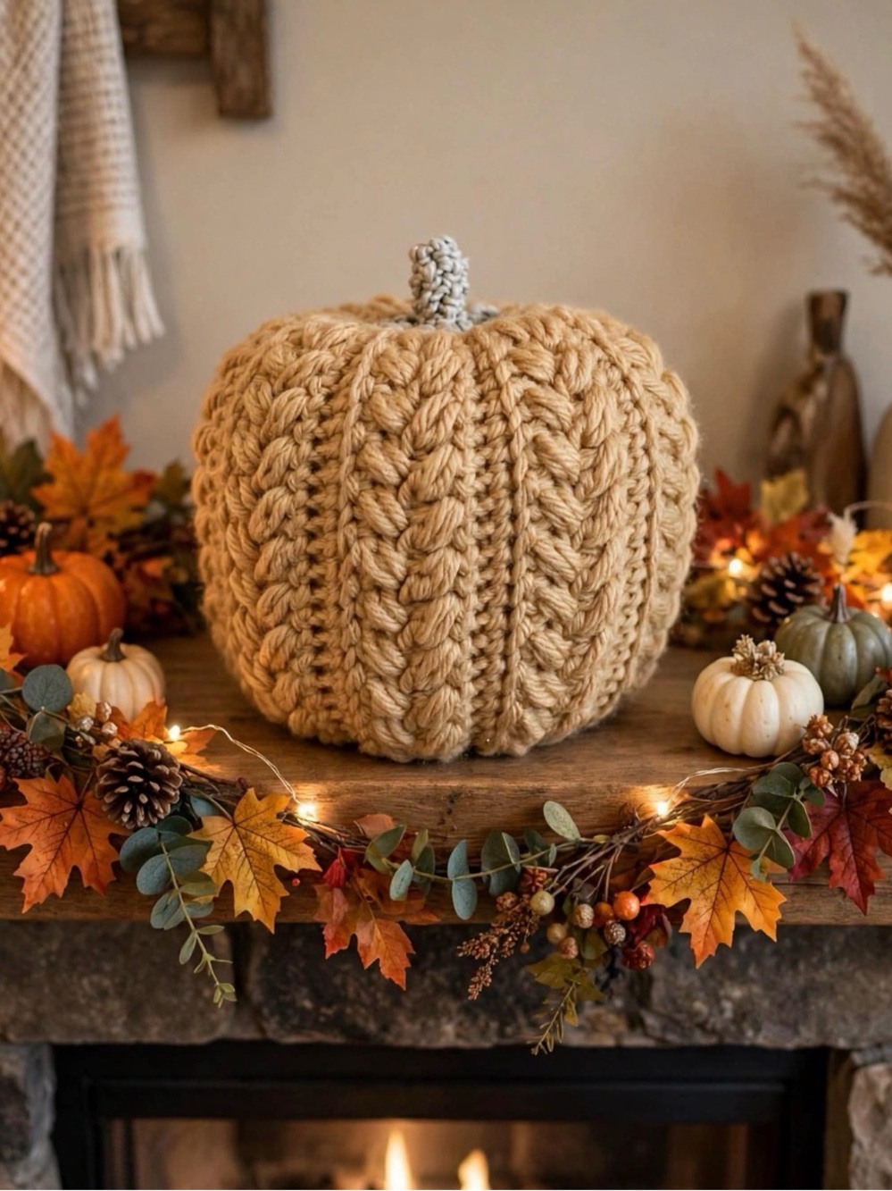 Handcrafted Chunky Crochet Fall Pumpkin - Cream